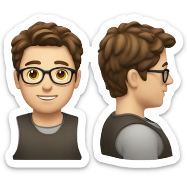 a young man with a fatter face, fair skin, brown hair and glasses sticker
