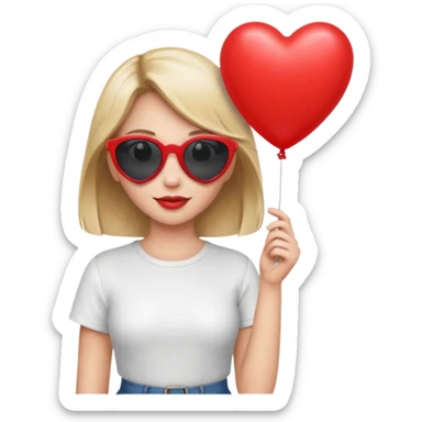 girl with sun glasses holding red heart balloon sticker