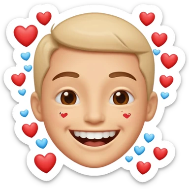 Una cara con una sonrisa tan amplia que la mitad inferior parece salirse del círculo del emoji. Se puede añadir un efecto de "espray" de pequeñas partículas de alegría (como mini-corazones o destellos) que salen de la boca. sticker