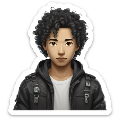 Curly Hair Cyberpunk Young Asian Man sticker