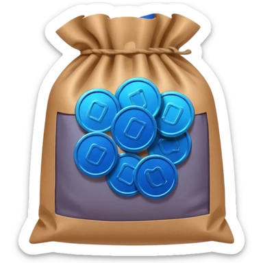 brown bag of blue coins sticker