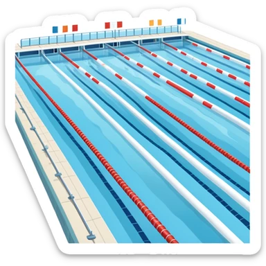 An icon featuring an Olympic swimming pool with multiple lanes and swimmers racing side by side. Splashes and lane dividers highlight the competition atmosphere. Transparent background emphasizes the energy, speed, and intensity of professional swimming events. sticker