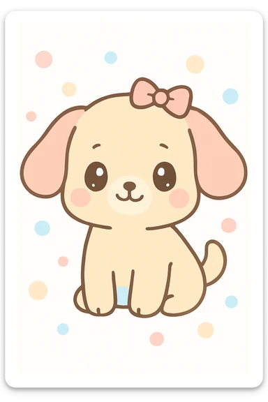 kawaii anime puppy with floppy ears and a tiny bow sticker