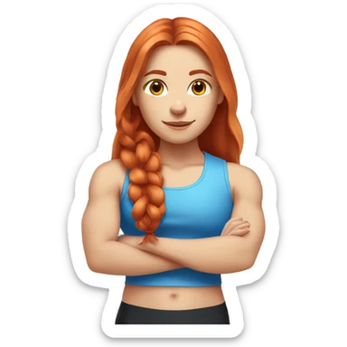 Long-haired red-haired girl with fair skin and blue eyes in the gym sticker