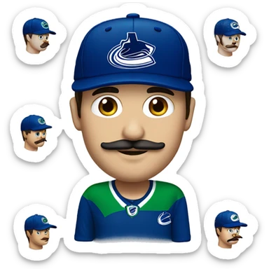handsome brunette vancouver Canucks fan with moustache and cap sticker