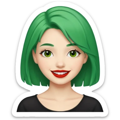 girl with green hair and red lipstick, smiling sticker