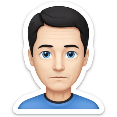 homme 60 ans menton pointu, yeux bleus cheveux noir courts  sticker