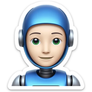 A sleek, very meme robot avatar designed in a modern tech style. The robot has an LED display face showing a subtle smile, and its body is detailed using Intapp brand colors:

Intapp Blue (#207CEC)
Bright Green (#22ECCF)
Dark Blue (#003C80)
Black (#021123) sticker