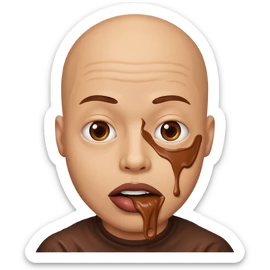 Bald man with huge lips cover in chocolate peanut  sticker