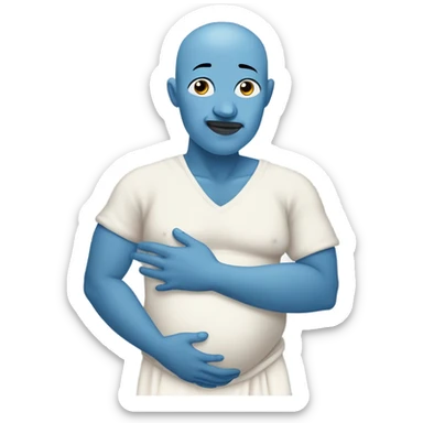 a blue skinned man with a stoic expression , pregnant, rubbing his belly. Bald. Side profile like the pregnant male emojji, cartoonishly simple face, they are rubbing the belly like a pregnant mother sticker