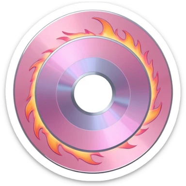 A minimalist CD disc with subtle pink flames, glowing effect, variation 1 sticker
