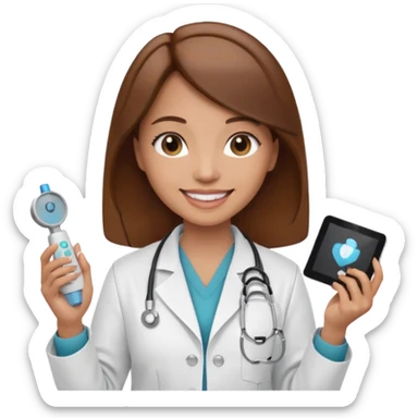 Can you make an emoji of a light skin brown hair ultrasound technician sticker
