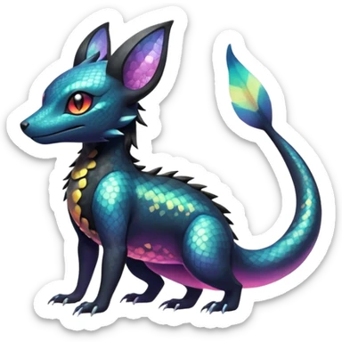 Colorful Iridescent Exotic Salandit-Aurorus-Umbreon-Fakémon-hybrid-creature (full body)  sticker