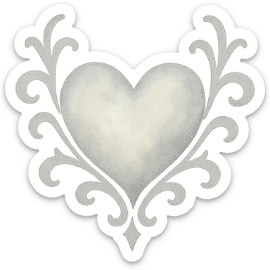 silver goth heart, gothic, filigree, Watercolor style, no text sticker