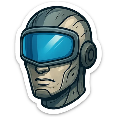 face with blue robot visor, digital illustration sticker