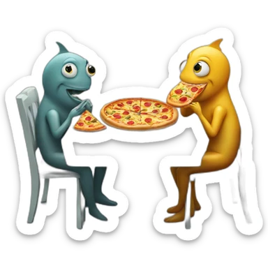 two fishes sitting at the table and eating pizza  sticker