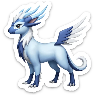 Icy Arctic Frost-Blue Pale-Shimmering Snow-Dusted Majestic Absol-Nargacuga-Meloetta-Latias-fusion-creature (full body) sticker