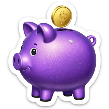 money in a glitter purple piggy bank sticker
