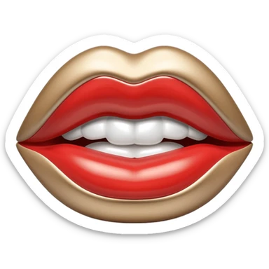 female lips emoji, smooth liquid metal chrome surface, sensual sculpted shape, high-gloss reflections, monochrome futuristic 3D style, isolated on white sticker