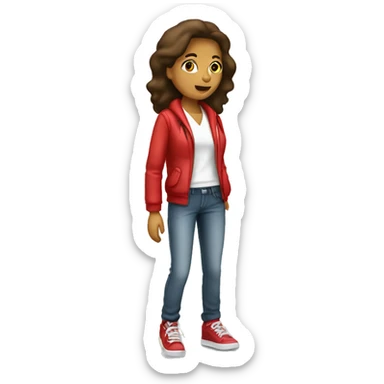 chica esquiando con pantalones rojos y chaqueta blanca sticker