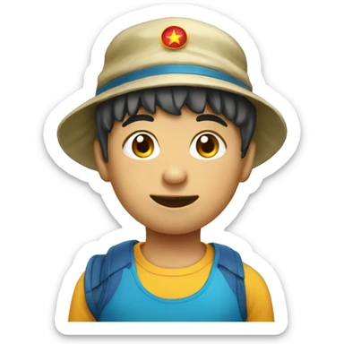 Vietnam boy wearing funny hat and sport costume  sticker