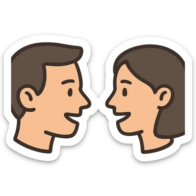 flat toon style of two speaking heads facing each other sticker