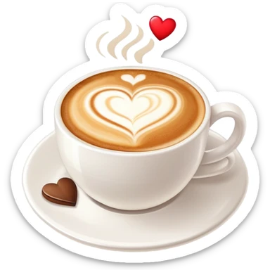 cappuccino coffee in white cup with heart latte art and foam sticker