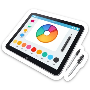 digital screen showing a basic logo being edited, with vector handles and a color palette sticker