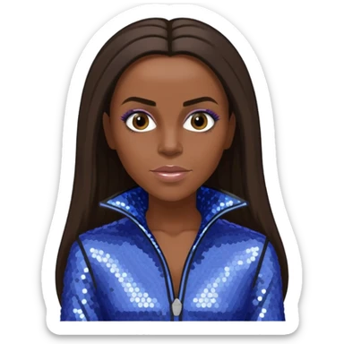 Mel C from Spice Girls with long dark brown ponytail hair, perwinkle sequin outfit sticker