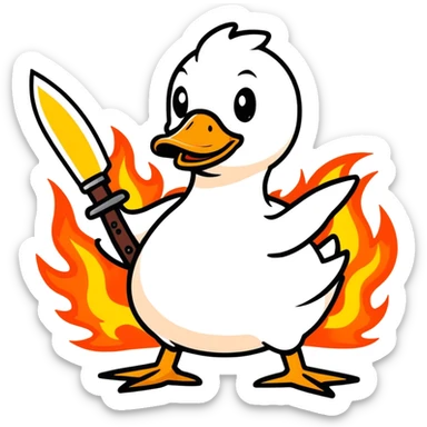 Duck surrounded by fire with a knife sticker
