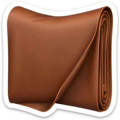 Apple-style 3D emoji of a rolled sheet of industrial leather, smooth surface, deep brown color, soft sheen, folded like fabric, with slight creases showing its texture. sticker