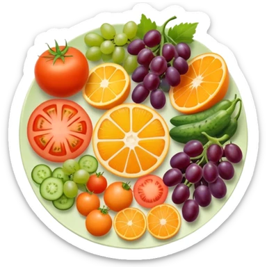 four sections of a plate with different fruits and vegetables sticker