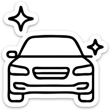 outlined icon of a high-end car, glossy black with sparkling stars and mirror-like reflections, clean lines, modern and simple, perfectly clean vehicle sticker