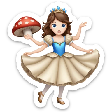 princess of mushrooms brown hair blue eyes dancing sticker