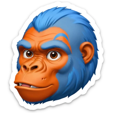 blue haired gorilla head with orange face tattoo lines, no text, facing slightly left sticker