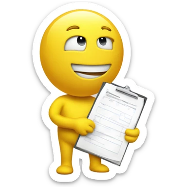 yellow ball guy holding a checklist sticker