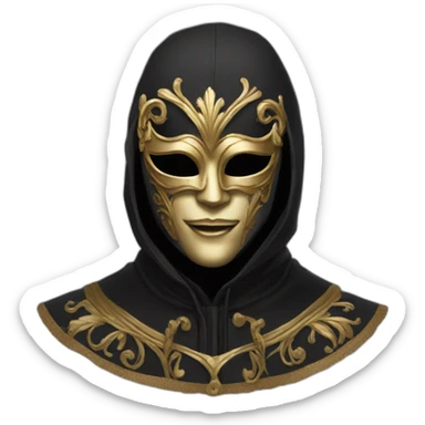 person wearing venetian mask with a black hood sticker