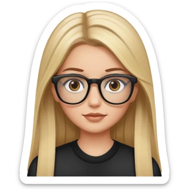 Chica blanca con cabello liso largo balayage (rubio con cafe), ojos cafe obcuro con lentes cuadrados sticker