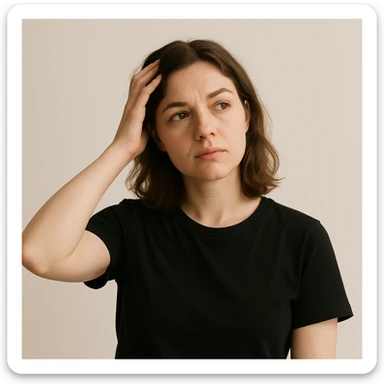 woman with hand on head, thoughtful pose, minimal background sticker