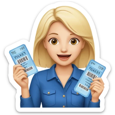 excited blonde woman holding tickets sticker