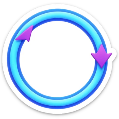 Circular loop arrow styled like Ovi: soft ghost-like shape, smooth rounded loop, bright blue and violet neon glow, playful floating energy, semi-matte luminous texture. No text. Full background.
 sticker