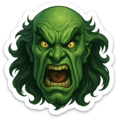 fierce head of the Wizard of Oz, exaggerated features, fantasy illustration, no background sticker