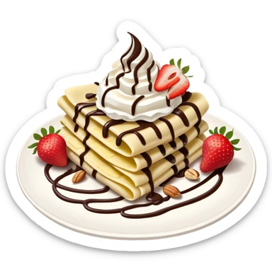 Crêpe with strawberries chocolate banana and nuts with chocolate drizzle on the top and whipped cream  sticker