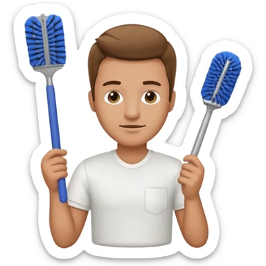 man holding toilet brush sticker