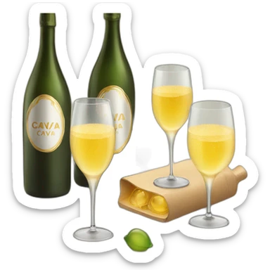 one bottle with cava logo and two glasses sticker