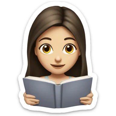 pretty brunette caucasian girl reading a book sticker