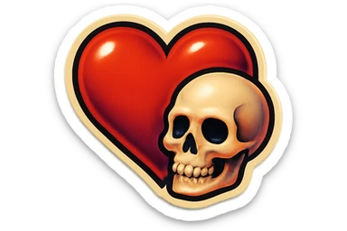 gothic heart with a skull accent, retro stickers style sticker