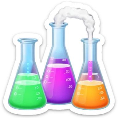 hi-lighters uv light glowibg formula in beaker/ test tube and baking soda in lab sticker