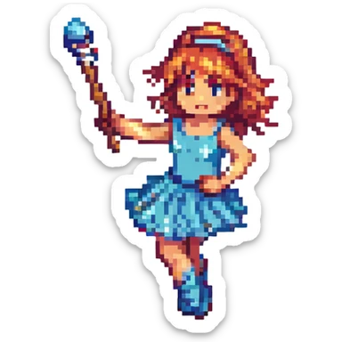 baton de twirling, retro and fun pixel art style sticker