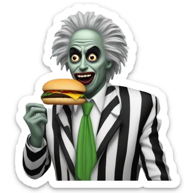 Beetlejuice eating a burger sticker